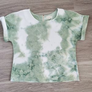 Sage Green Tie Dye Top w/ Rolled Sleeves